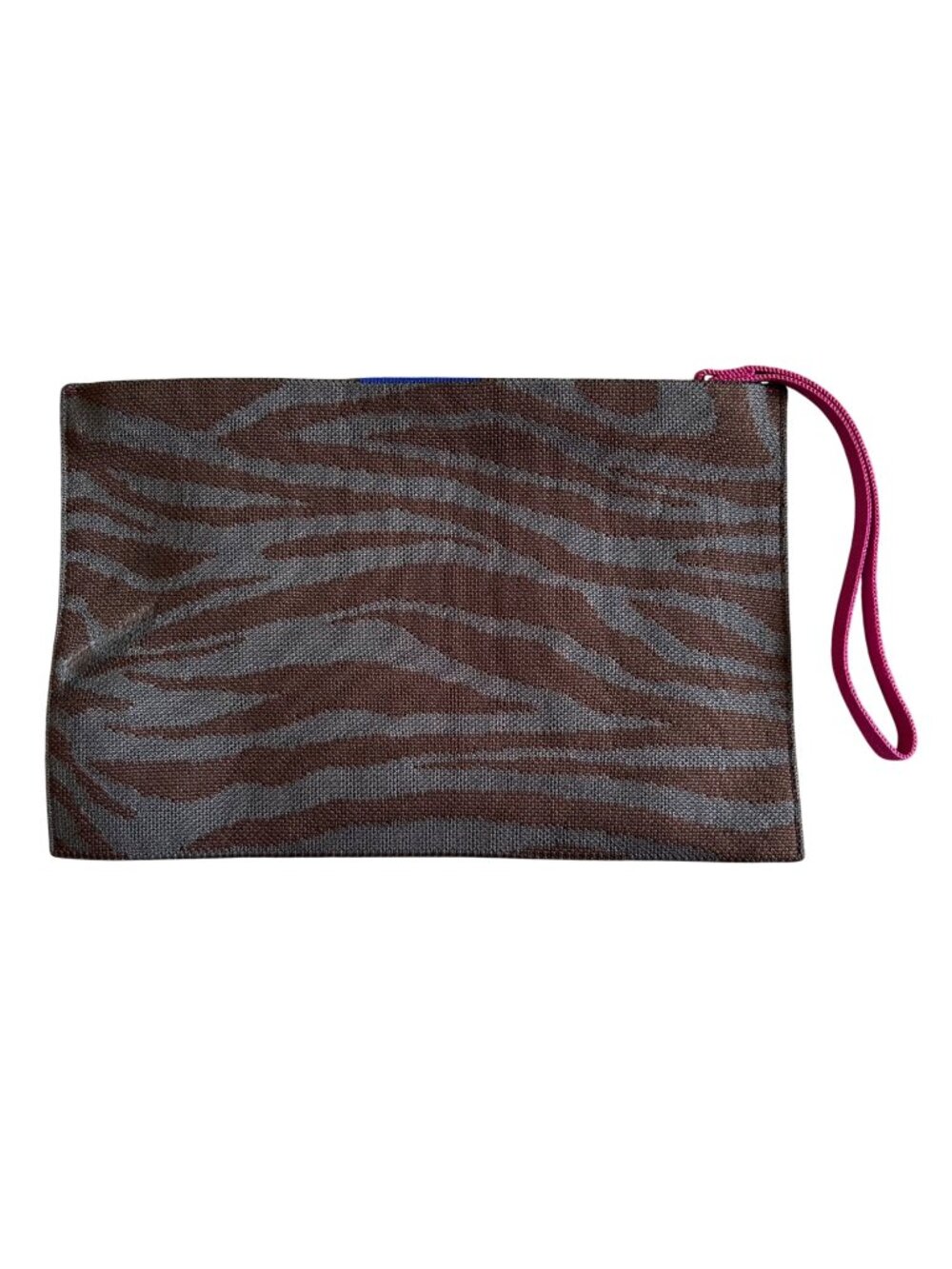 Rothys Women's Brown & Gray Zebra Print Clutch With Pink Strap Gold Zipper